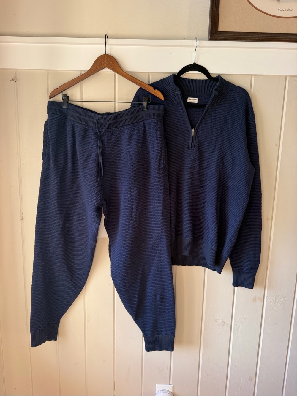 Tommy John Navy Waffle Knit Joggers & Quarter Zip Set, Size XXL, Like New